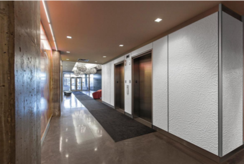 Crystal-Quartz Bonded white textured wall panel installation