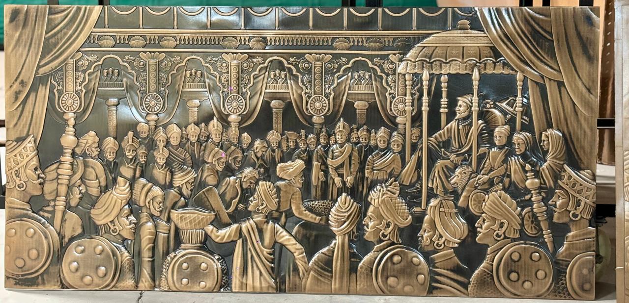 S3 large-format relief mural showing a historical court scene