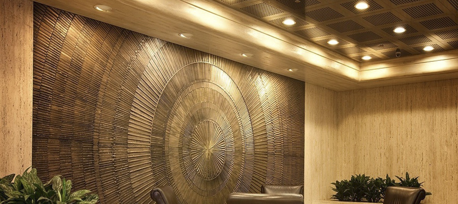 Solaris BzD 5 Metallic Bonded feature wall in a hospitality project lobby